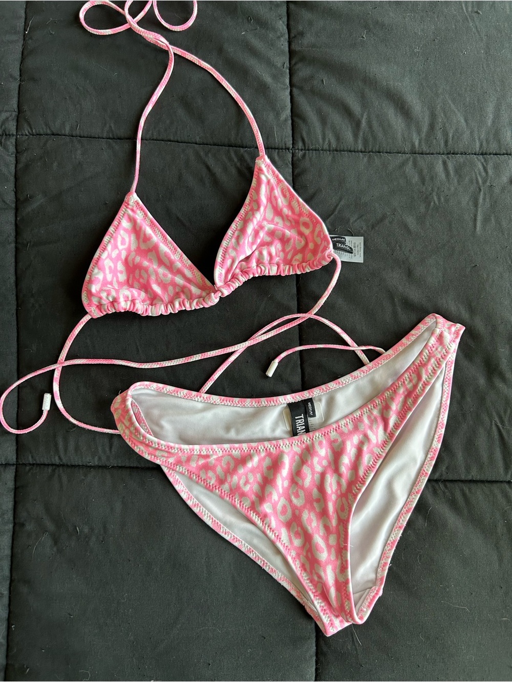 triangl swimwear Pink Leopard Print Triangle Bikini Top and Bottoms
